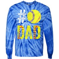 Fathers Day Gift Number One Softball Dad Cute Gift Tie-Dye Long Sleeve Shirt