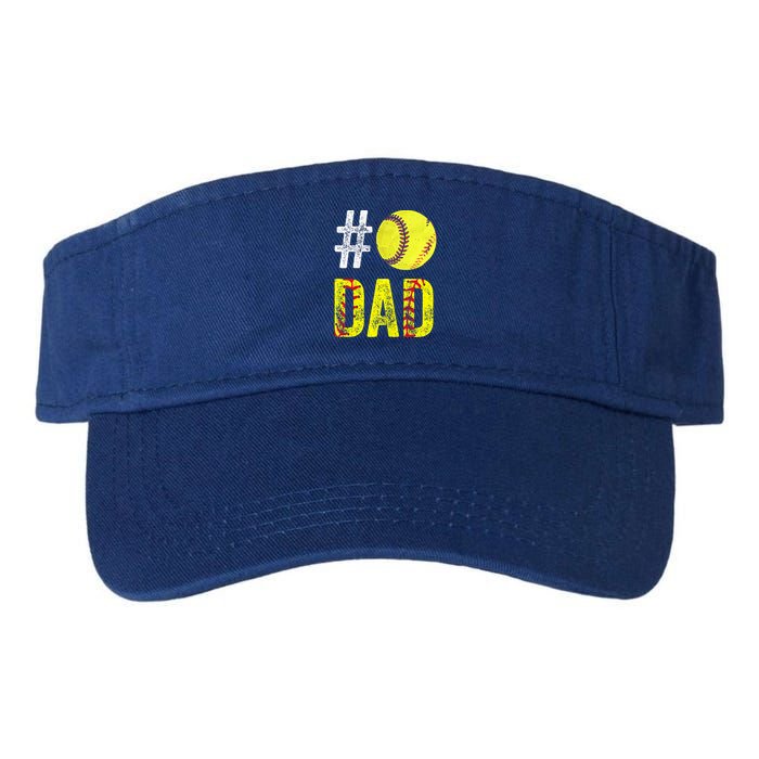 Fathers Day Gift Number One Softball Dad Cute Gift Valucap Bio-Washed Visor