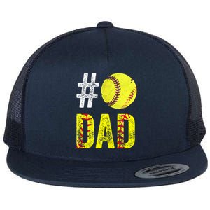 Fathers Day Gift Number One Softball Dad Cute Gift Flat Bill Trucker Hat