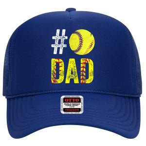 Fathers Day Gift Number One Softball Dad Cute Gift High Crown Mesh Back Trucker Hat