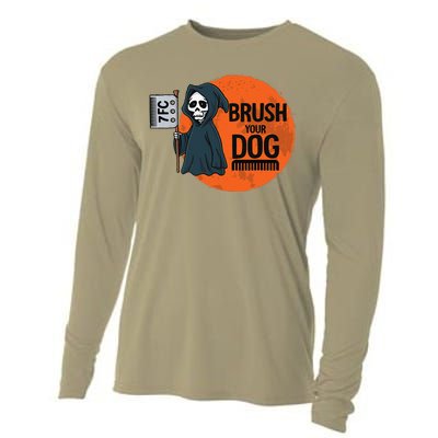 Funny Dog Groomer ,Brush Your Dog Grooming Reaper Halloween Cooling Performance Long Sleeve Crew