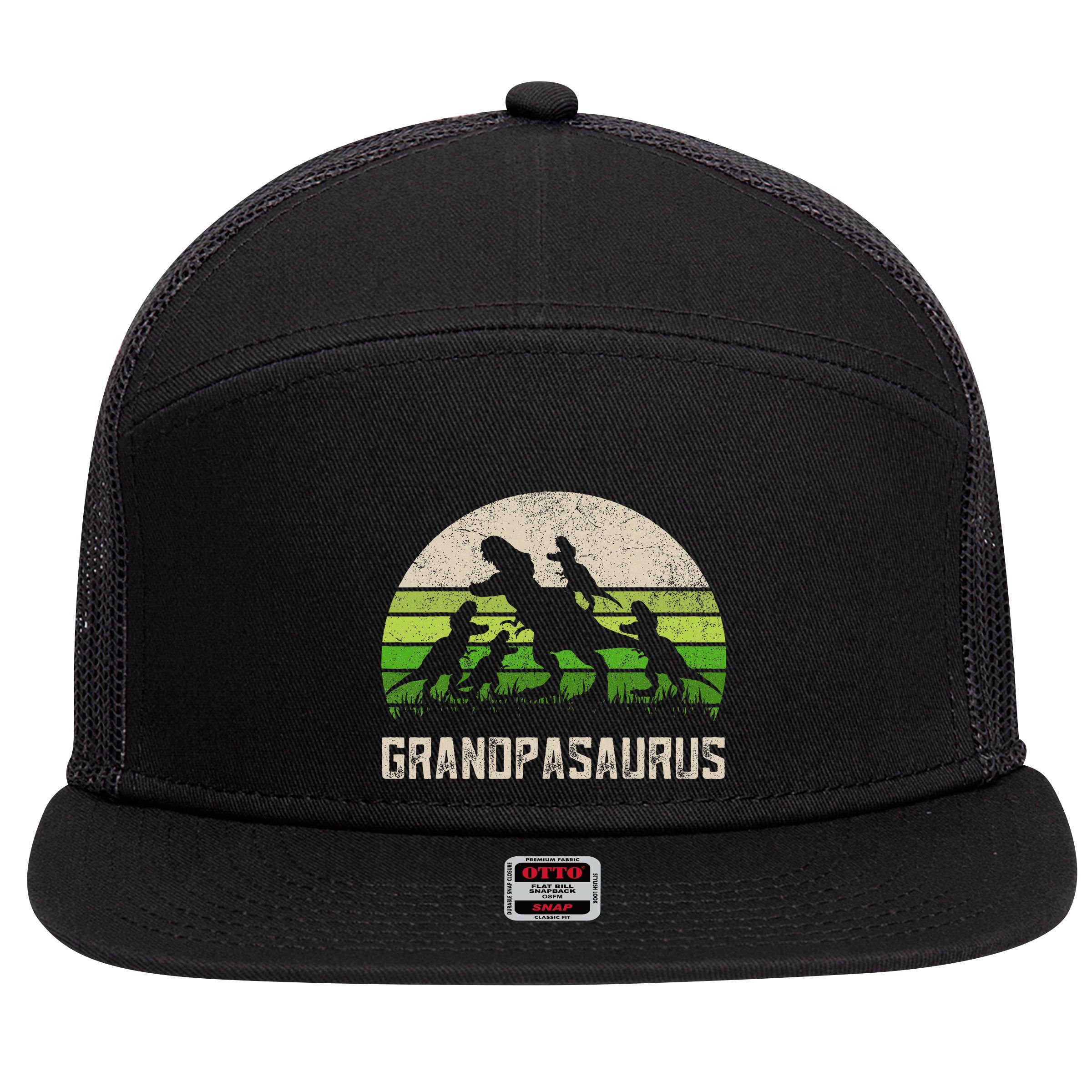Fathers Day Grandpa Grandpasaurus Dinosaur 7 Panel Mesh Trucker Snapback Hat