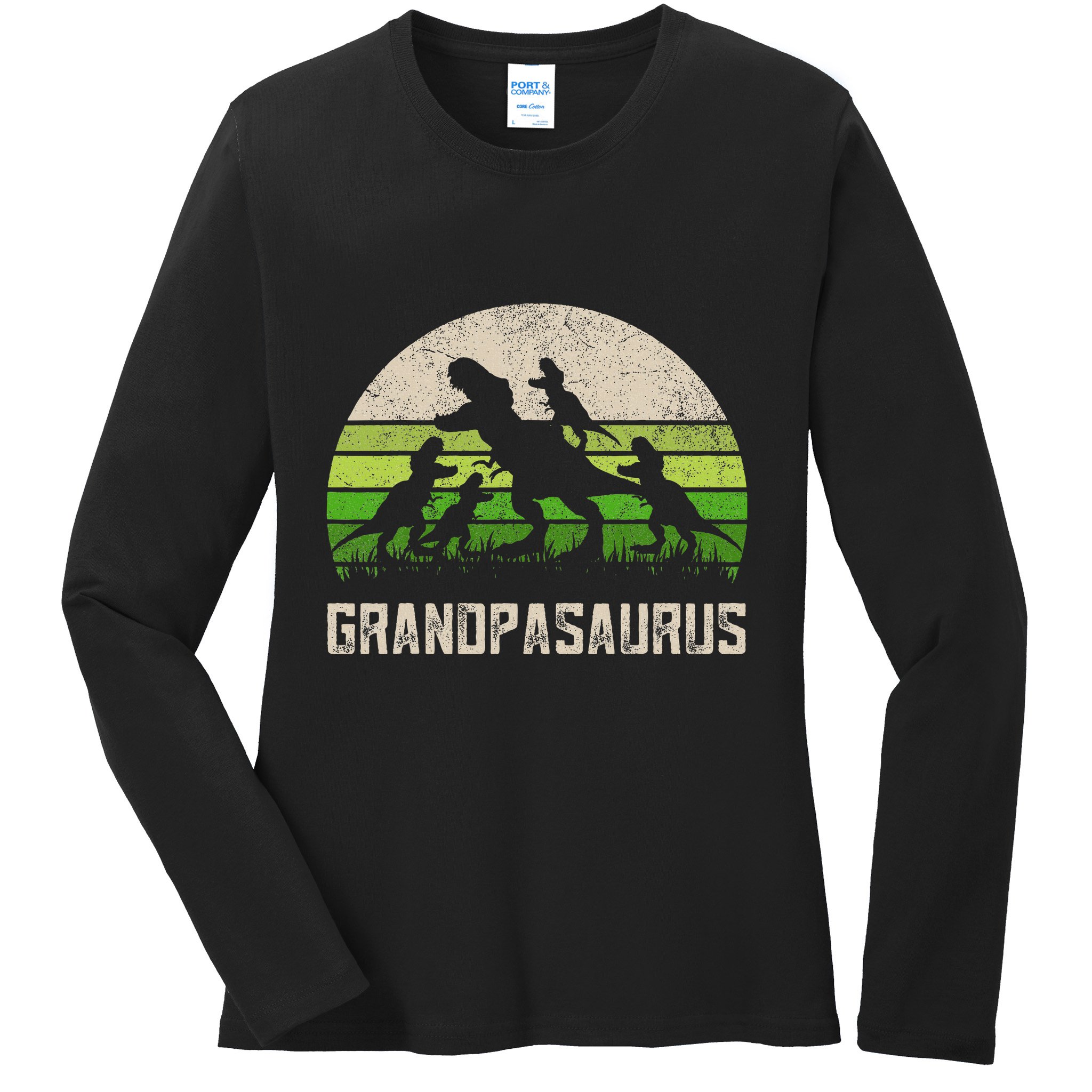 Fathers Day Grandpa Grandpasaurus Dinosaur Ladies Long Sleeve Shirt