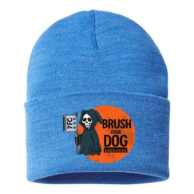 Funny Dog Groomer Brush Your Dog Grooming Reaper Halloween Sustainable Knit Beanie