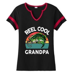 Fathers Day Gift Reel Cool Grandpa Dad Papa Poppop Fishing Ladies Halftime Notch Neck Tee