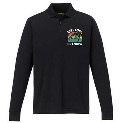 Fathers Day Gift Reel Cool Grandpa Dad Papa Poppop Fishing Performance Long Sleeve Polo