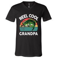 Fathers Day Gift Reel Cool Grandpa Dad Papa Poppop Fishing V-Neck T-Shirt