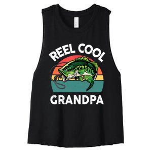 Fathers Day Gift Reel Cool Grandpa Dad Papa Poppop Fishing Women's Racerback Cropped Tank