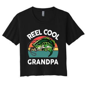 Fathers Day Gift Reel Cool Grandpa Dad Papa Poppop Fishing Women's Crop Top Tee