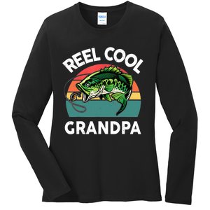 Fathers Day Gift Reel Cool Grandpa Dad Papa Poppop Fishing Ladies Long Sleeve Shirt