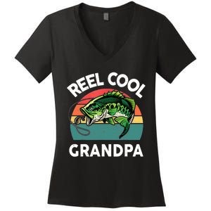 Fathers Day Gift Reel Cool Grandpa Dad Papa Poppop Fishing Women's V-Neck T-Shirt