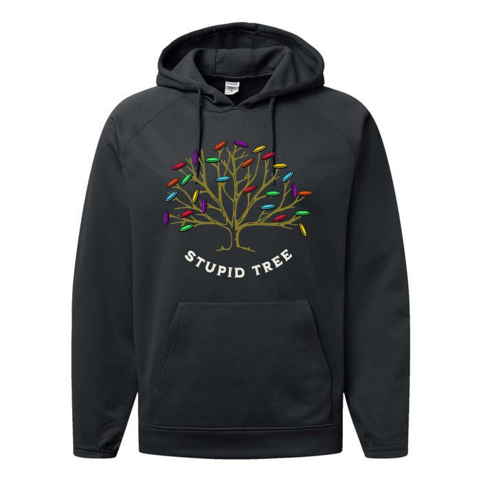 Funny Disc Golf Ultimate Frisbee Tree Game Stupid Trees Performance Fleece Hoodie