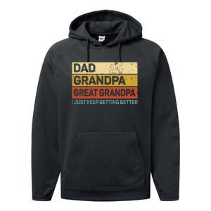 Fathers Day Gift From Grandkids Dad Grandpa Great Grandpa Performance Fleece Hoodie