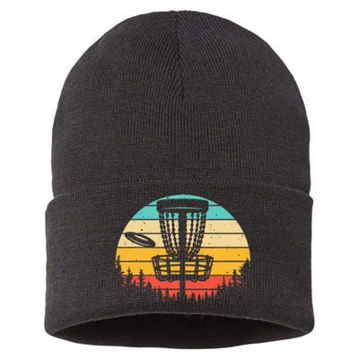 Funny Disc Golf Art For Vintage Disc Golfer Lovers Sustainable Knit Beanie