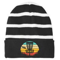 Funny Disc Golf Art For Vintage Disc Golfer Lovers Striped Beanie with Solid Band