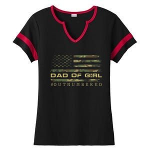 Fathers Day Gift For Dad Dad Of Girls Outnumbered Us Flag Cute Gift Ladies Halftime Notch Neck Tee