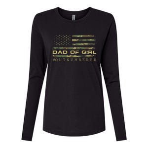 Fathers Day Gift For Dad Dad Of Girls Outnumbered Us Flag Cute Gift Womens Cotton Relaxed Long Sleeve T-Shirt