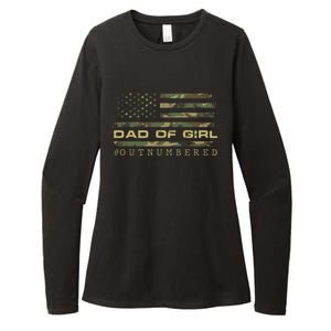 Fathers Day Gift For Dad Dad Of Girls Outnumbered Us Flag Cute Gift Womens CVC Long Sleeve Shirt