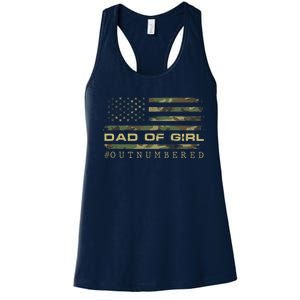 Fathers Day Gift For Dad Dad Of Girls Outnumbered Us Flag Cute Gift Women's Racerback Tank