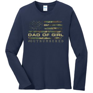 Fathers Day Gift For Dad Dad Of Girls Outnumbered Us Flag Cute Gift Ladies Long Sleeve Shirt