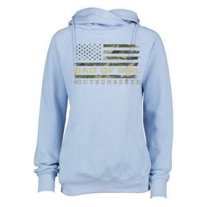 Fathers Day Gift For Dad Dad Of Girls Outnumbered Us Flag Cute Gift Womens Funnel Neck Pullover Hood