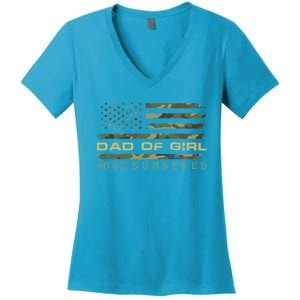 Fathers Day Gift For Dad Dad Of Girls Outnumbered Us Flag Cute Gift Women's V-Neck T-Shirt