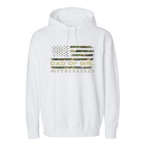 Fathers Day Gift For Dad Dad Of Girls Outnumbered Us Flag Cute Gift Garment-Dyed Fleece Hoodie