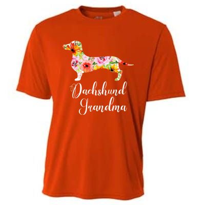 Floral Dachshund Grandma Funny Cute Dog Lover Gift Cooling Performance Crew T-Shirt