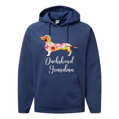 Floral Dachshund Grandma Funny Cute Dog Lover Gift Performance Fleece Hoodie