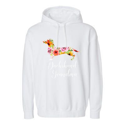 Floral Dachshund Grandma Funny Cute Dog Lover Gift Garment-Dyed Fleece Hoodie