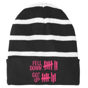 Fell Down Got Up Motivational Positivity Striped Beanie with Solid Band