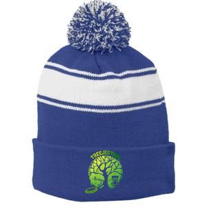 Funny Disc Golf Graphic Tree Gift Stripe Pom Pom Beanie