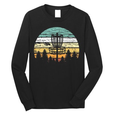 Funny Disc Golf Retro  Sunset Vintage Frisbee Golf Long Sleeve Shirt