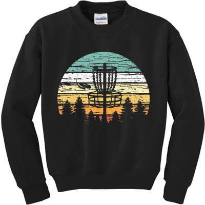 Funny Disc Golf Retro  Sunset Vintage Frisbee Golf Kids Sweatshirt