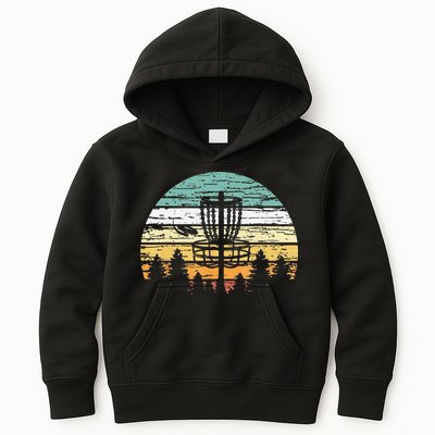 Funny Disc Golf Retro  Sunset Vintage Frisbee Golf Kids Hoodie