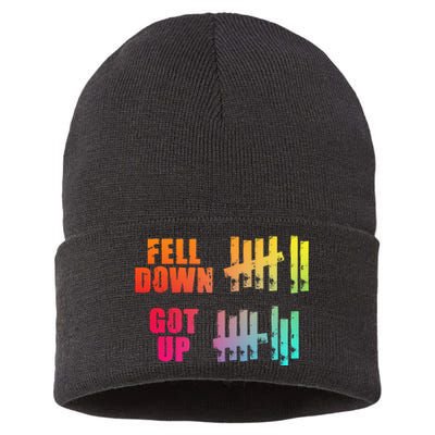 Fell Down Got Up Motivational Positivity Sustainable Knit Beanie