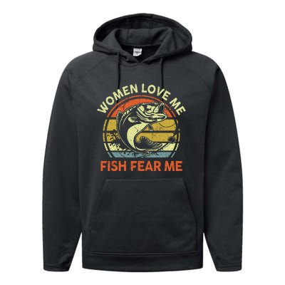 Fathers Day Gift Women Love Fish Fear Papa Funny Dad Fishing Performance Fleece Hoodie