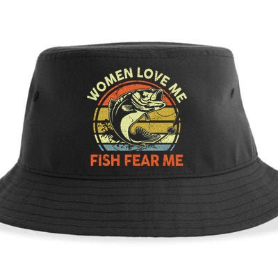 Fathers Day Gift Women Love Fish Fear Papa Funny Dad Fishing Sustainable Bucket Hat