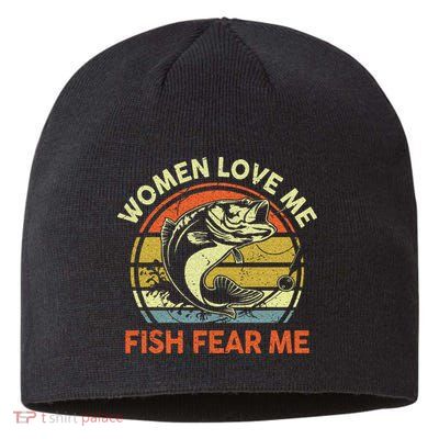 Fathers Day Gift Women Love Fish Fear Papa Funny Dad Fishing Sustainable Beanie