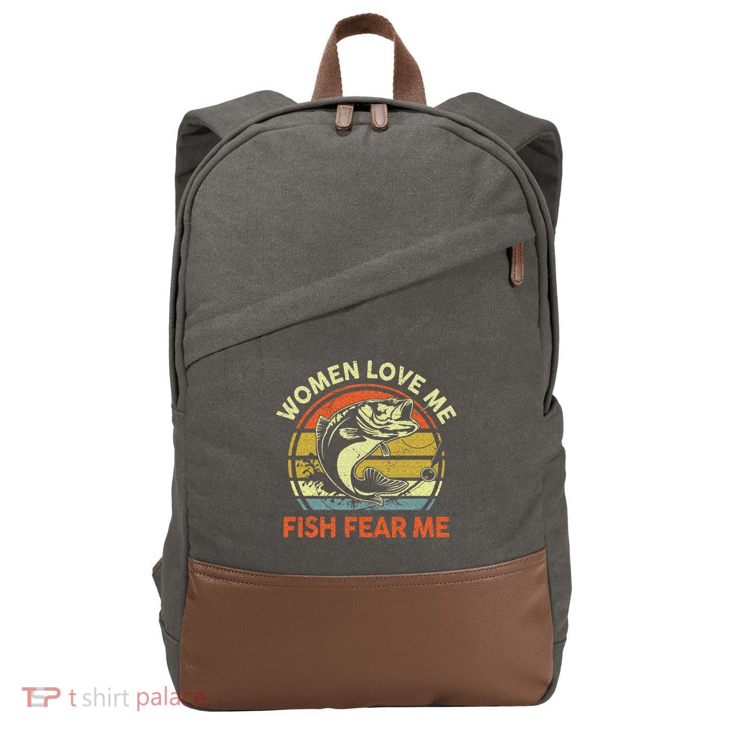 Fathers Day Gift Women Love Fish Fear Papa Funny Dad Fishing Cotton Canvas Backpack