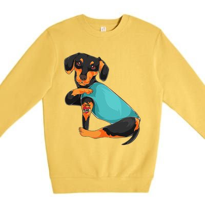 Fathers Day Gift Funny Dog Dad Dachshund I Love Dad Tattoo Premium Crewneck Sweatshirt