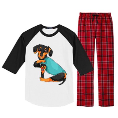 Fathers Day Gift Funny Dog Dad Dachshund I Love Dad Tattoo Raglan Sleeve Pajama Set