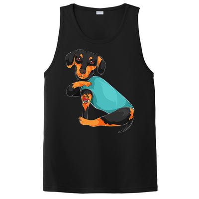 Fathers Day Gift Funny Dog Dad Dachshund I Love Dad Tattoo PosiCharge Competitor Tank