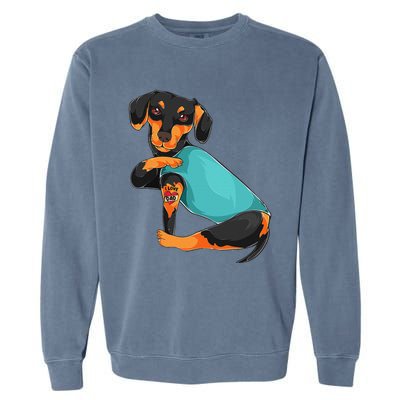 Fathers Day Gift Funny Dog Dad Dachshund I Love Dad Tattoo Garment-Dyed Sweatshirt