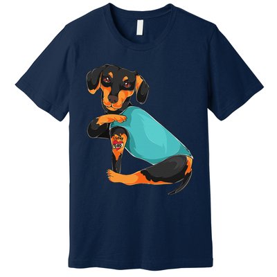 Fathers Day Gift Funny Dog Dad Dachshund I Love Dad Tattoo Premium T-Shirt