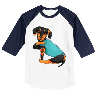 Fathers Day Gift Funny Dog Dad Dachshund I Love Dad Tattoo Baseball Sleeve Shirt