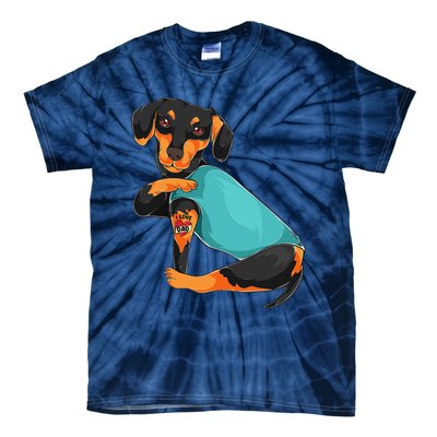 Fathers Day Gift Funny Dog Dad Dachshund I Love Dad Tattoo Tie-Dye T-Shirt