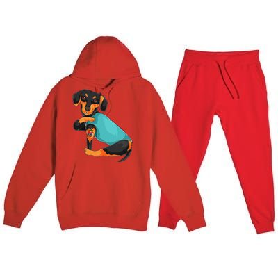 Fathers Day Gift Funny Dog Dad Dachshund I Love Dad Tattoo Premium Hooded Sweatsuit Set