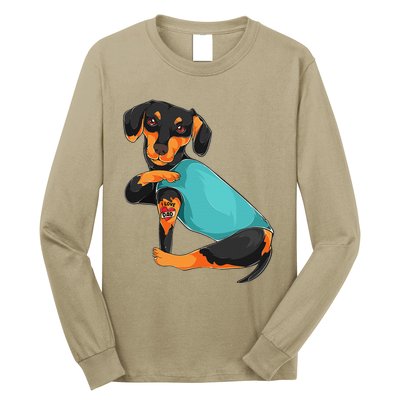 Fathers Day Gift Funny Dog Dad Dachshund I Love Dad Tattoo Long Sleeve Shirt