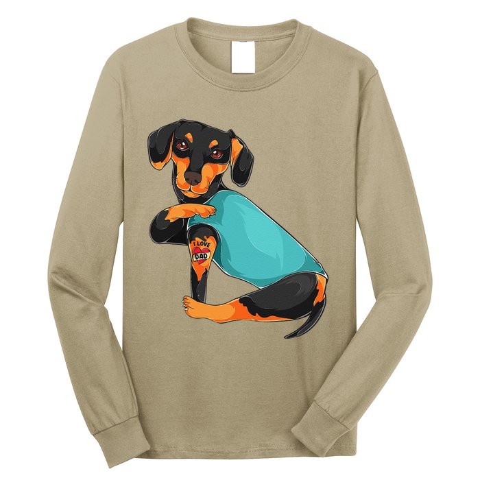 Fathers Day Gift Funny Dog Dad Dachshund I Love Dad Tattoo Long Sleeve Shirt